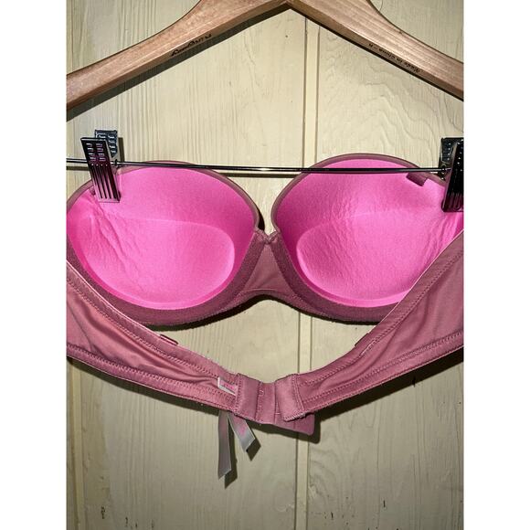 34B Victoria's Secret Bra Strapless Padded Push Up PINK Dusty Rose Mauve - Picture 3 of 7